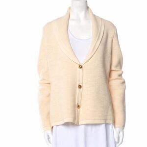 Escada 100% Virgin Wool Cream Shawl Collar Cardigan Gold Buttons EU 34